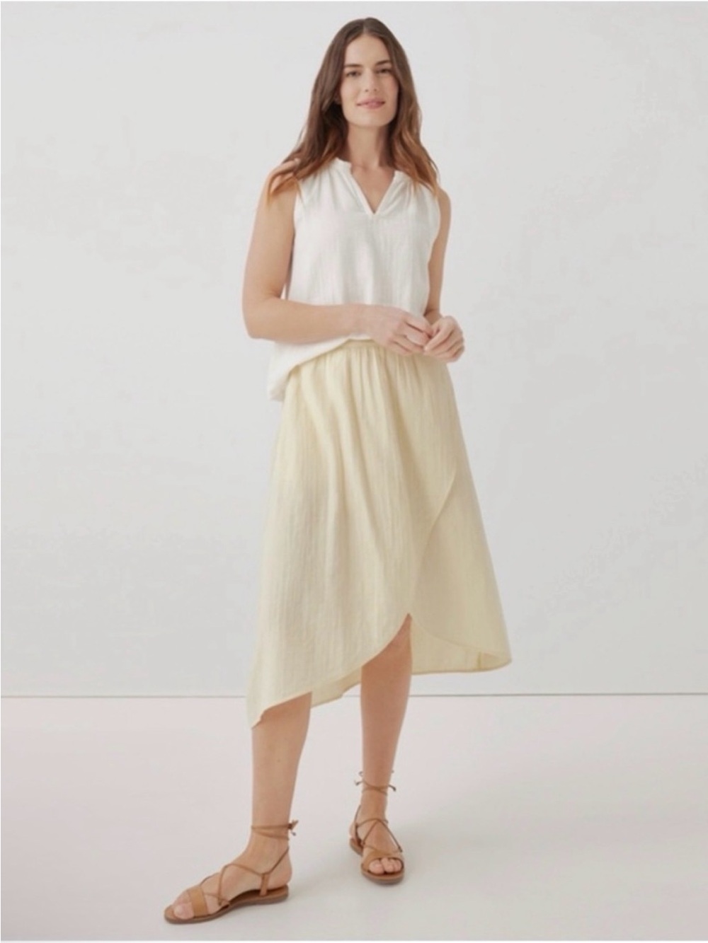 Pact Butter Yellow Coastal Double Gauze Wrap Skirt Size L